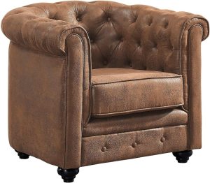 Vente-unique Fauteuil Chesterfield Microfibre Marron