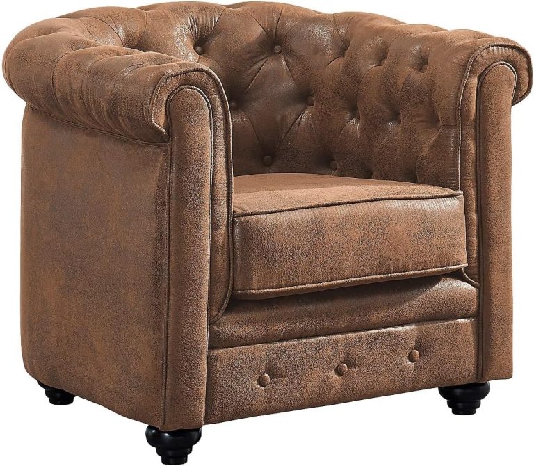 Vente-unique Fauteuil Chesterfield en Microfibre Aspect Cuir Vieilli Marron